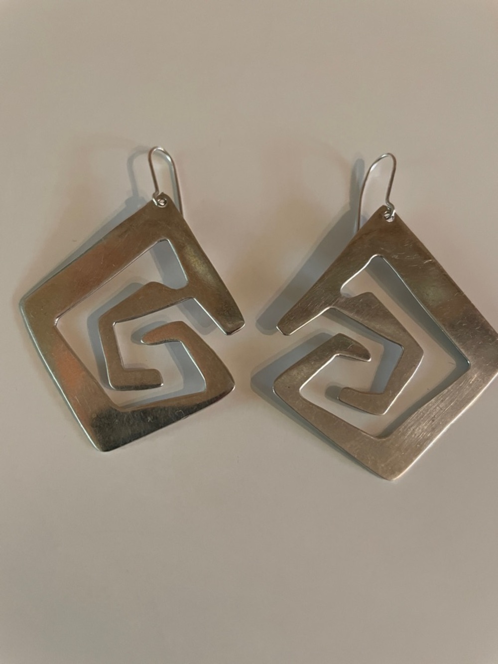 Modern Sterling Silver Spiral Square Drop Earrings